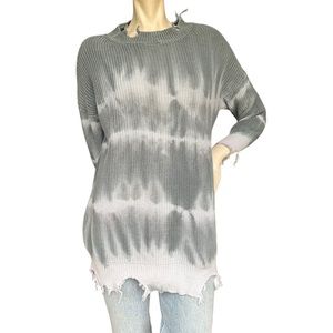 Revolve Superdown Gray & White Tie Dye Distressed Pullover Knit Sweater XS